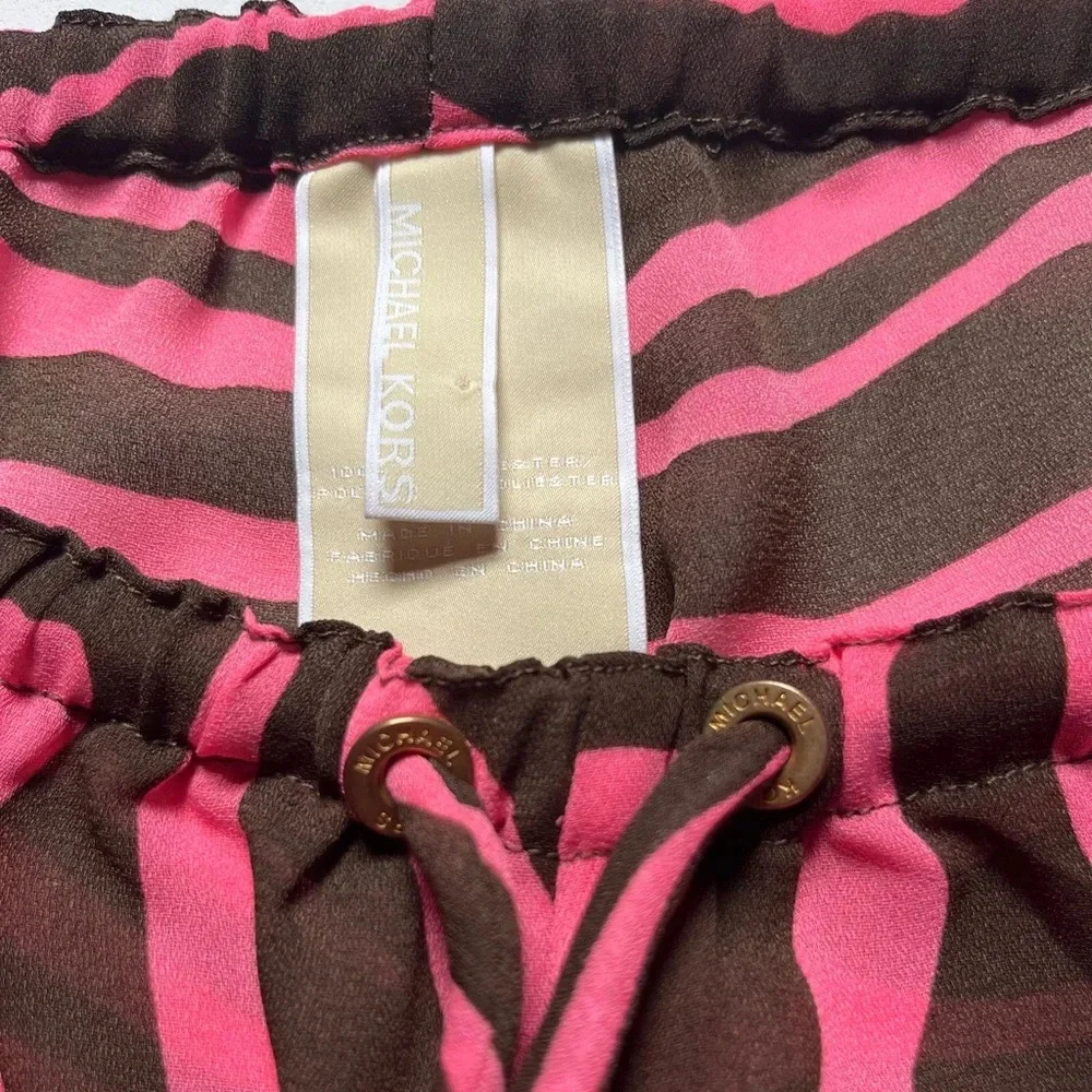 Michael Kors Semi Sheer Pink & Brown Zebra Print Swim Suit Cover Up Wide Leg